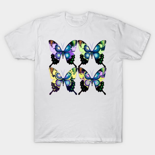 Exquisite Colorful Morpho Butterflies in Graphic Design T-Shirt by Nisuris Art